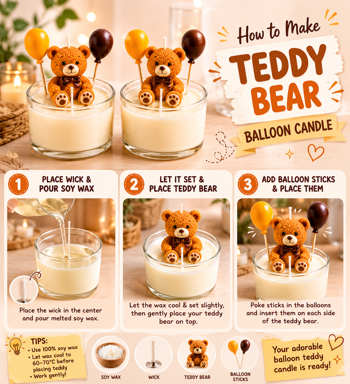 Teddy Balloon Candle Duo