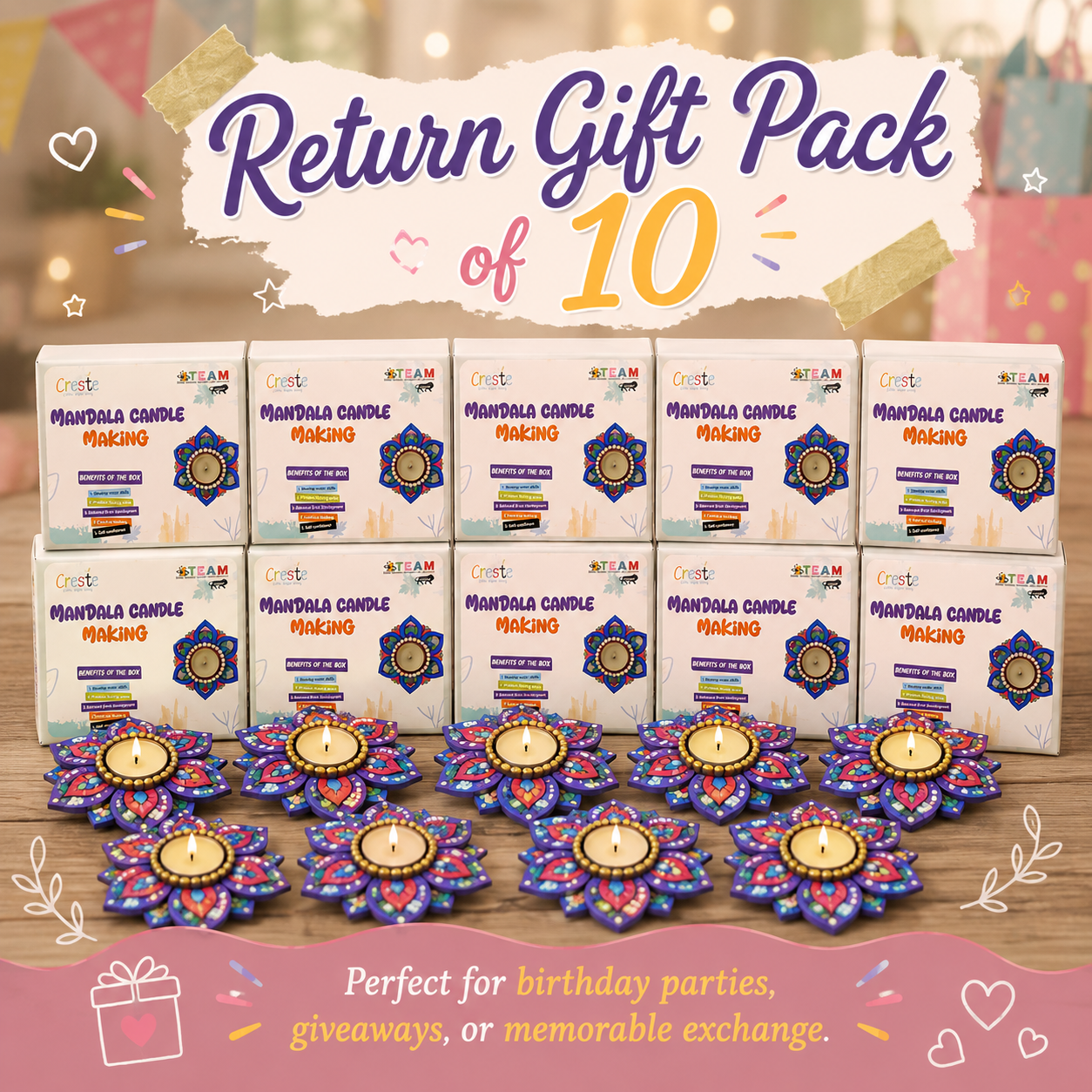DIY Mandala Candle Making Kit | Return Gifts Pack of 10pcs | 5years+