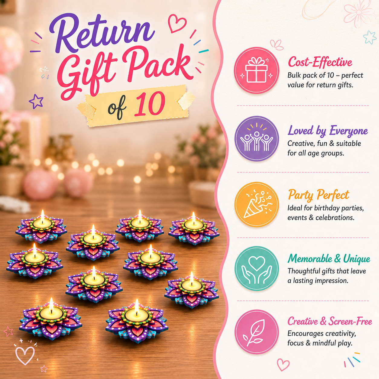 DIY Mandala Candle Making Kit | Return Gifts Pack of 10pcs | 5years+