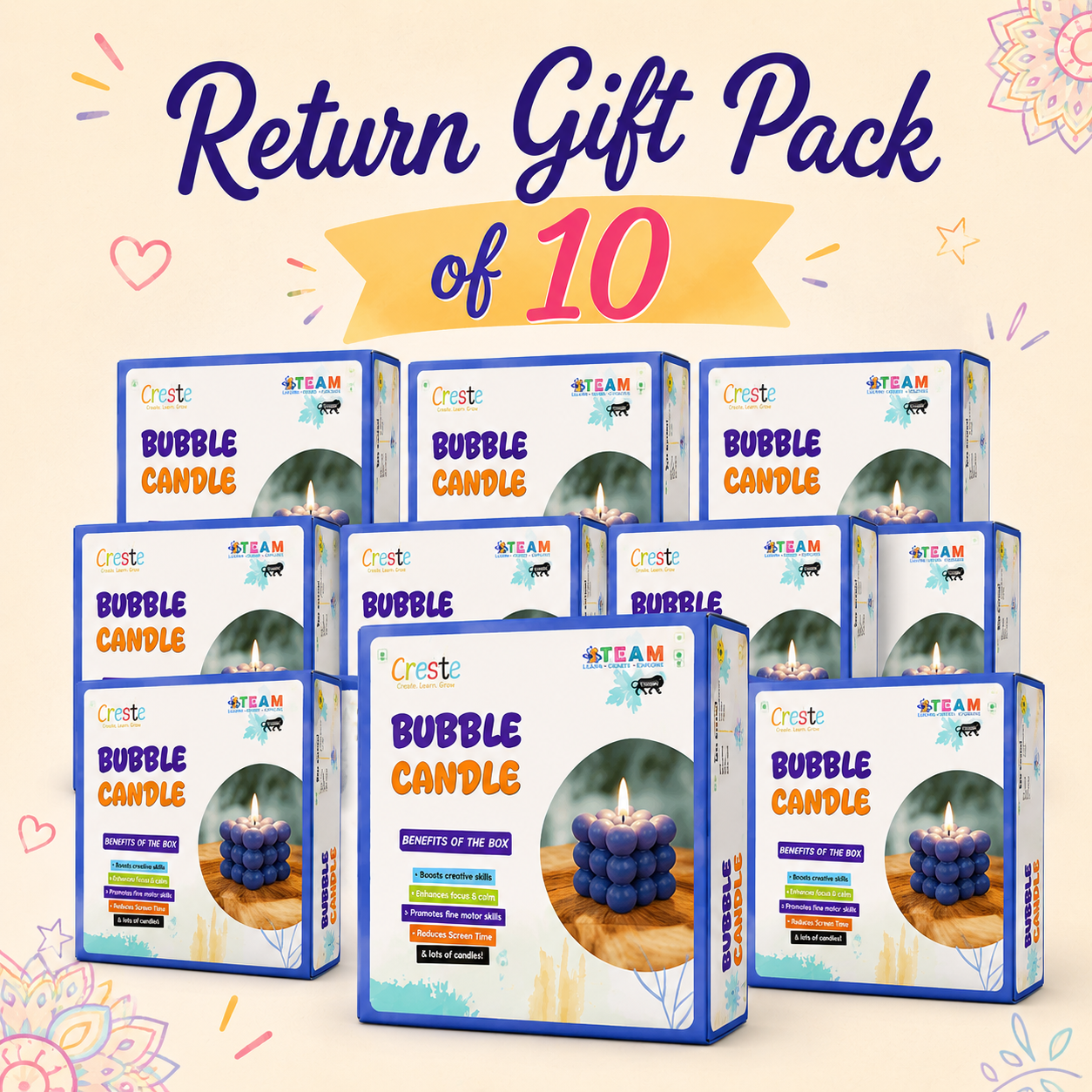 DIY Mini Bubble Candle Making Kit | Return Gifts Pack of 10pcs | 10years+