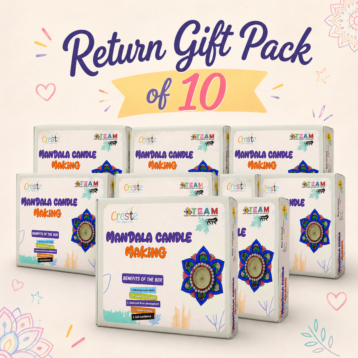 DIY Mandala Candle Making Kit | Return Gifts Pack of 10pcs | 5years+