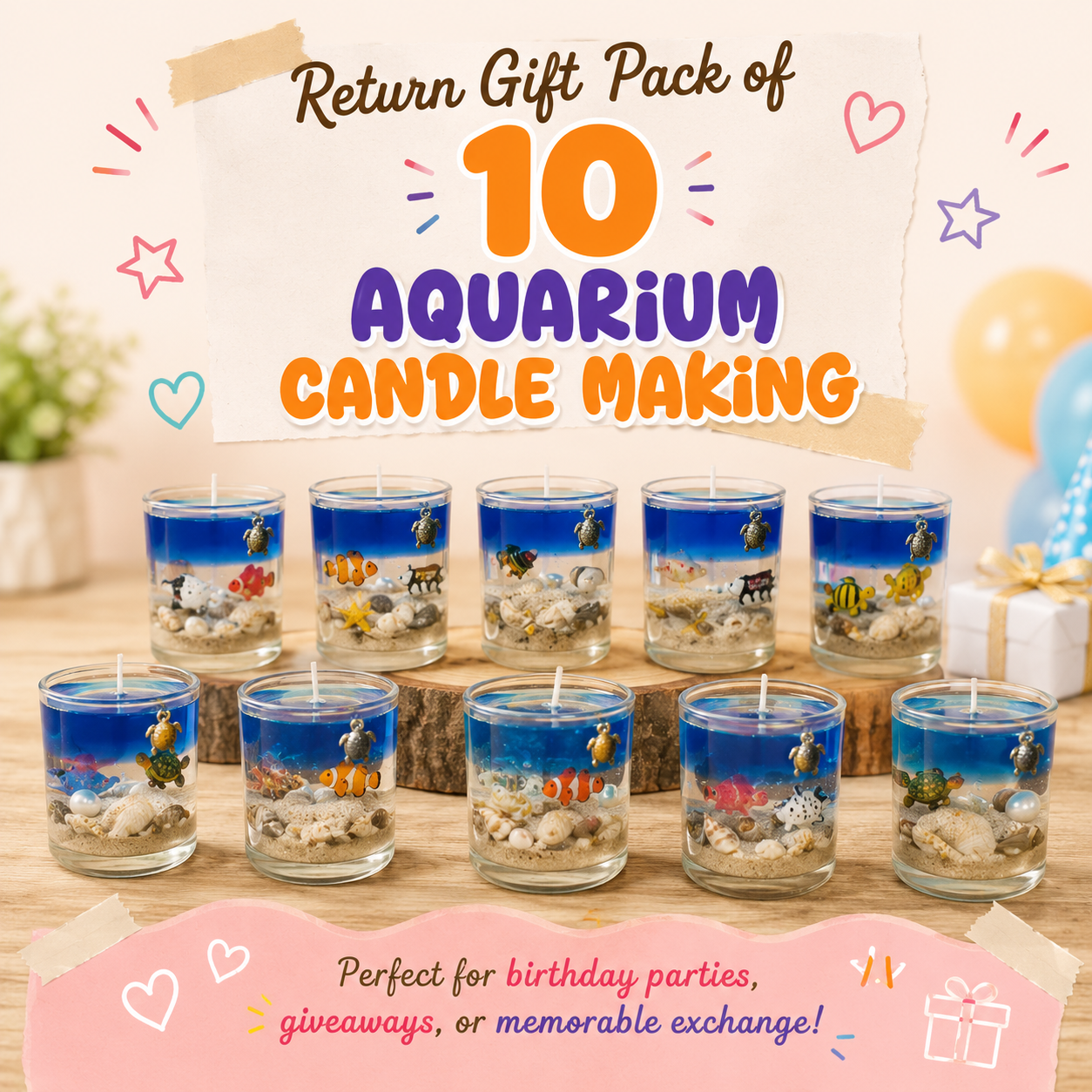 DIY Aquarium Candle Making Kit | Return Gifts Pack of 10pcs | 10years+