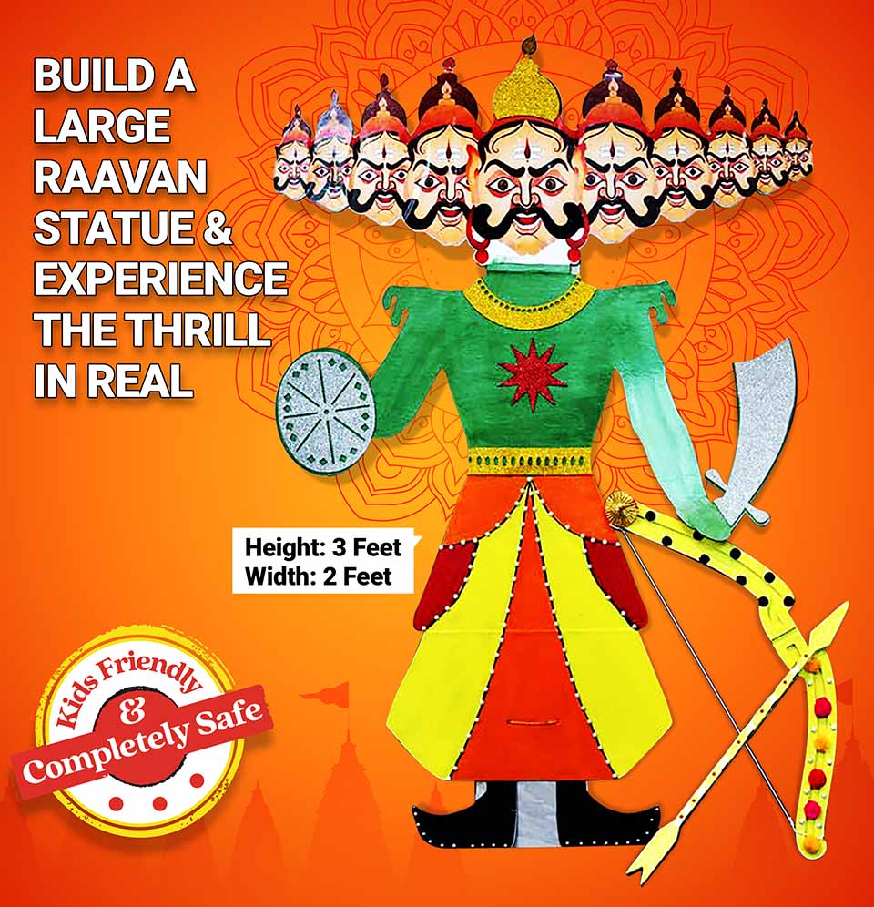 DIY Dussehra Kit for Kids - 3ft Ravan Craft Set with Pre-Cut Pieces, Paints & Stickers - Educational Festival Activity for Ages 3+
