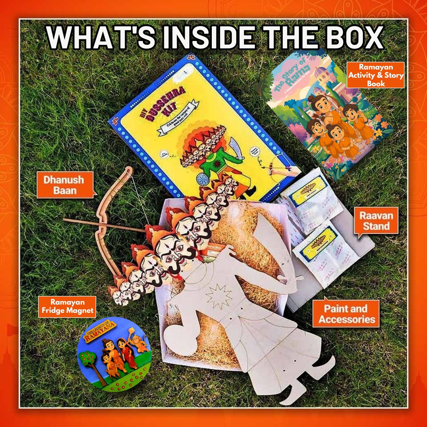 DIY Dussehra Kit for Kids - 3ft Ravan Craft Set with Pre-Cut Pieces, Paints & Stickers - Educational Festival Activity for Ages 3+