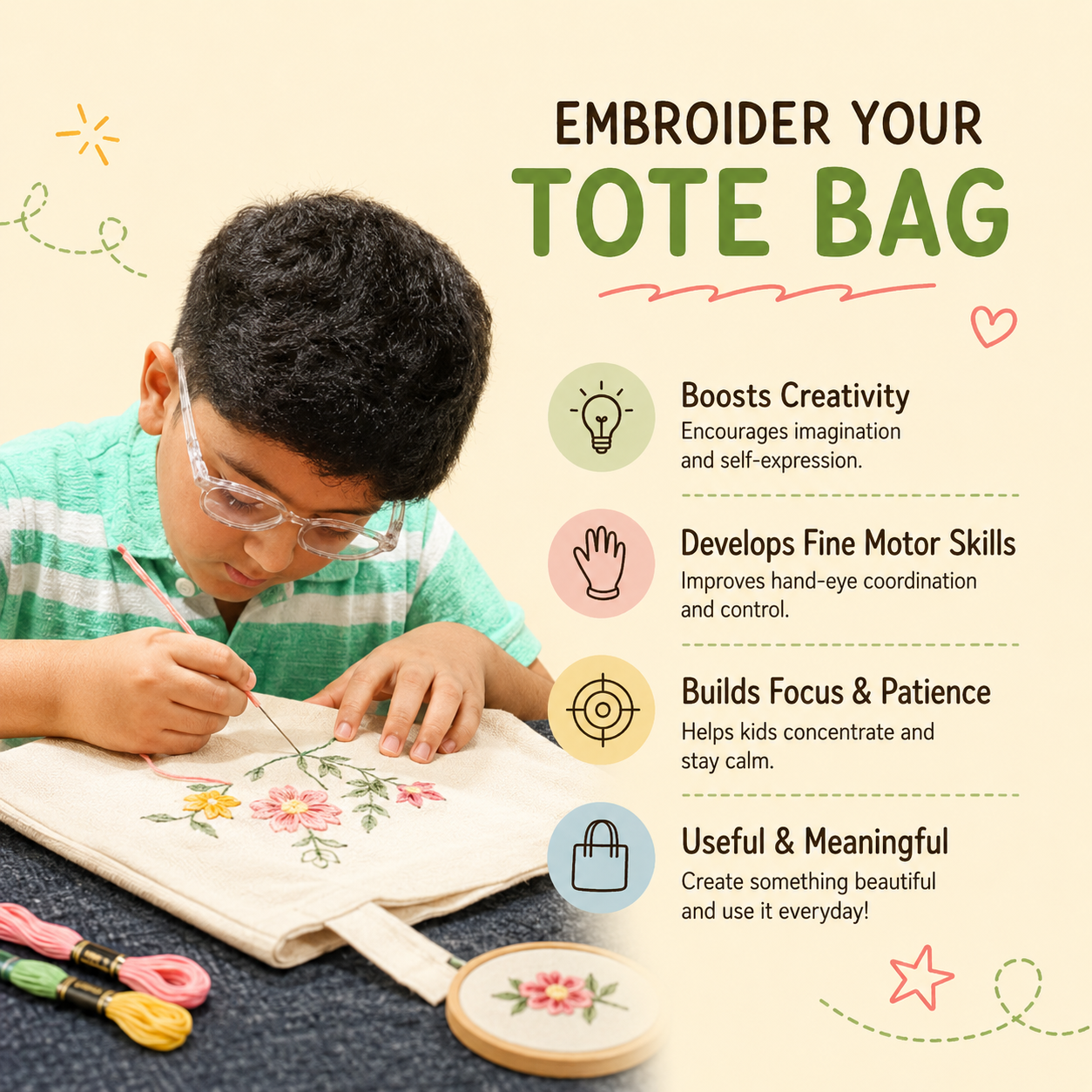 DIY Embroidery Tote and Pouch Kit | 12years+