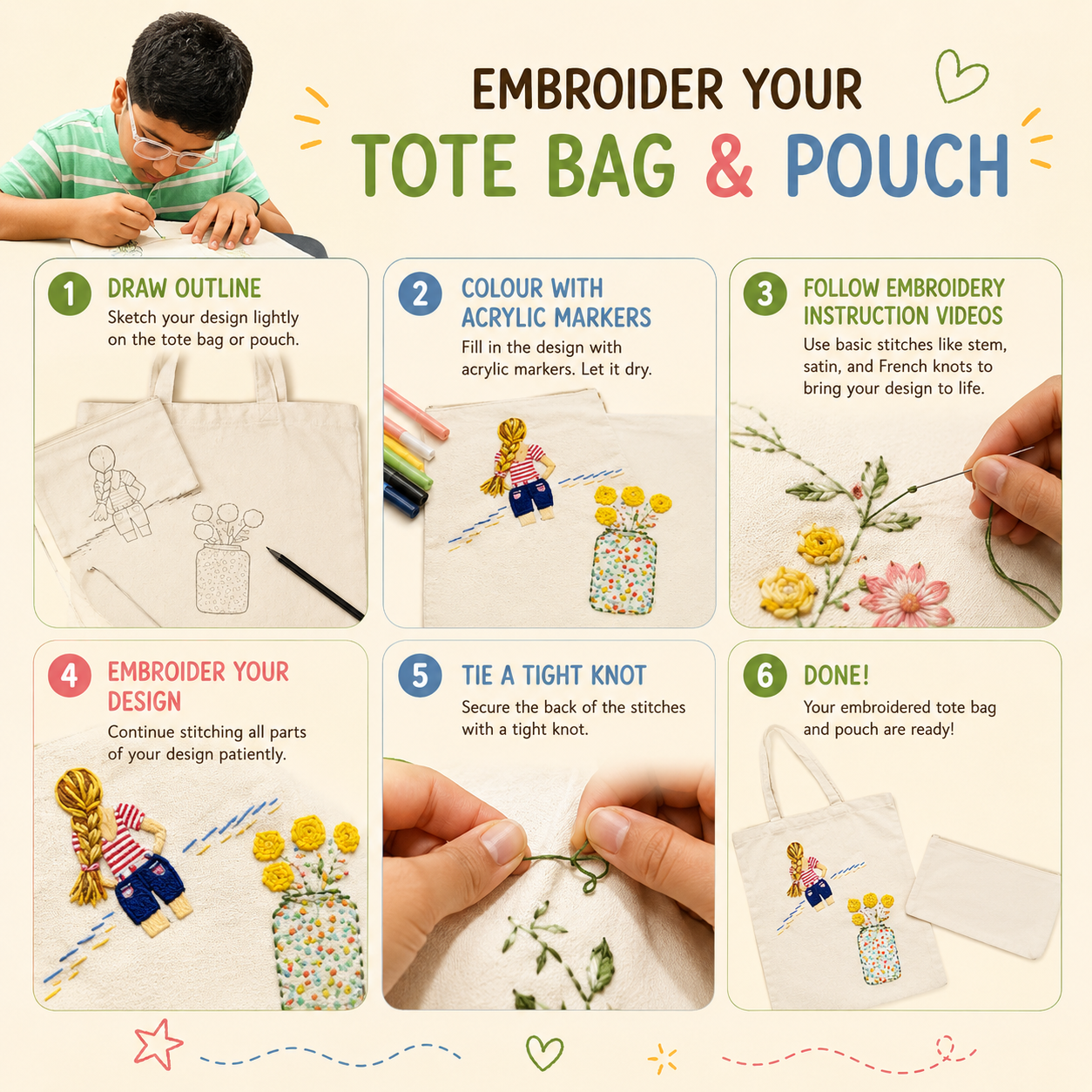 DIY Embroidery Tote and Pouch Kit | 12years+