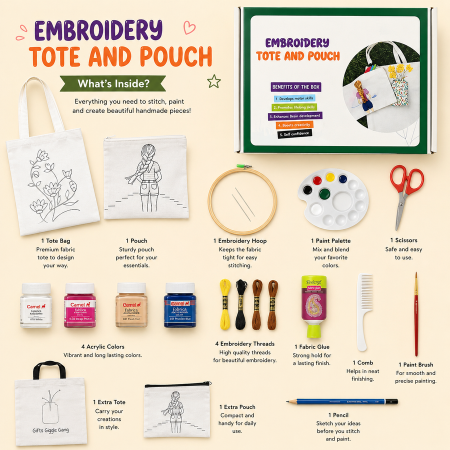 DIY Embroidery Tote and Pouch Kit | 12years+