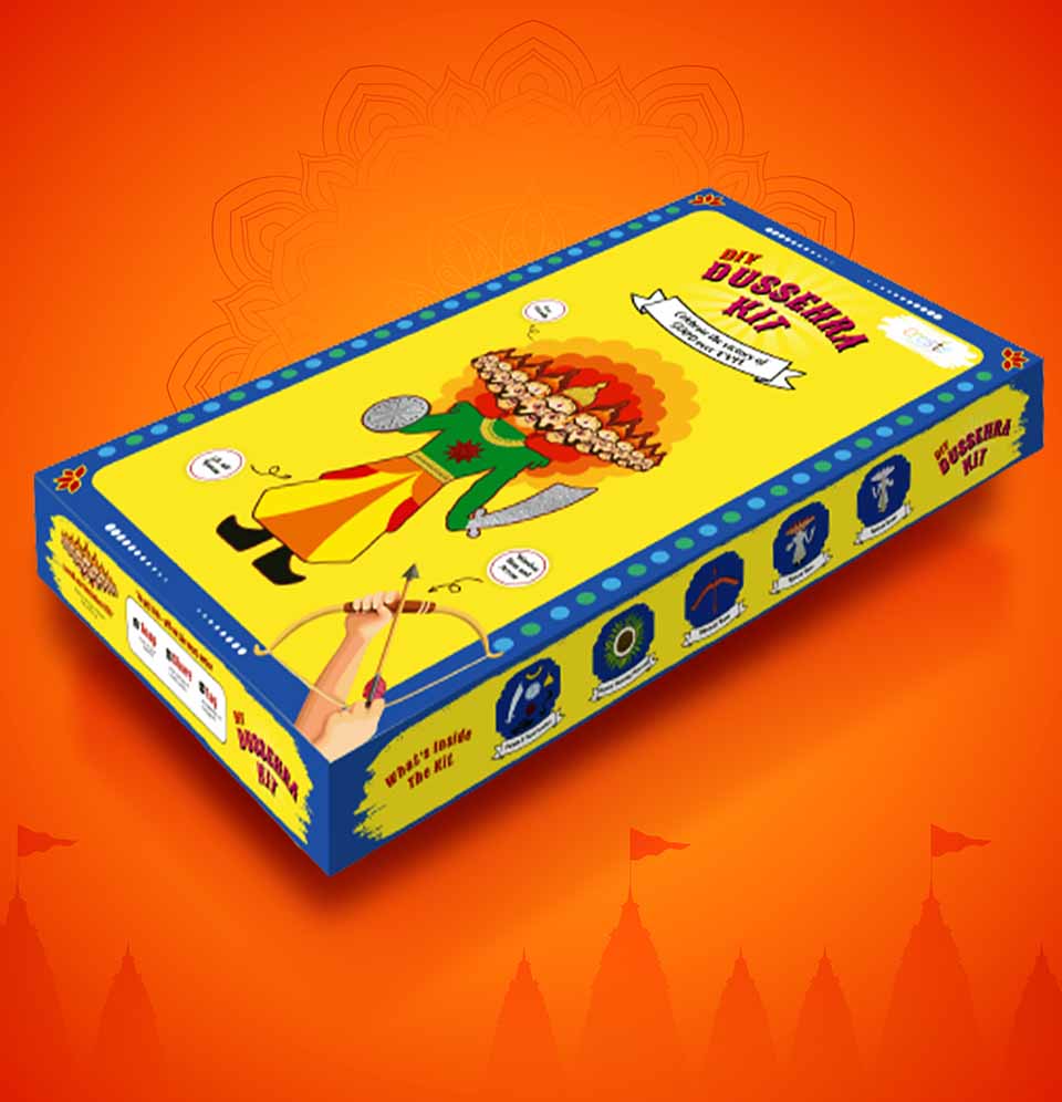 DIY Dussehra Kit for Kids - 3ft Ravan Craft Set with Pre-Cut Pieces, Paints & Stickers - Educational Festival Activity for Ages 3+