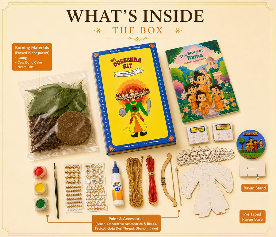 DIY Dussehra Kit for Kids - 3ft Ravan Craft Set with Pre-Cut Pieces, Paints & Stickers - Educational Festival Activity for Ages 3+