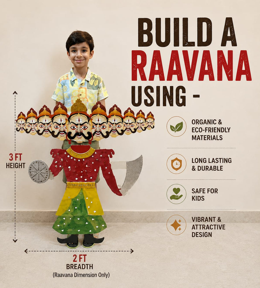 DIY Dussehra Kit for Kids - 3ft Ravan Craft Set with Pre-Cut Pieces, Paints & Stickers - Educational Festival Activity for Ages 3+