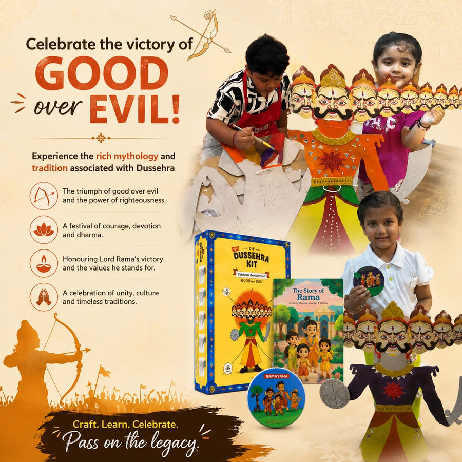 DIY Dussehra Kit for Kids - 3ft Ravan Craft Set with Pre-Cut Pieces, Paints & Stickers - Educational Festival Activity for Ages 3+