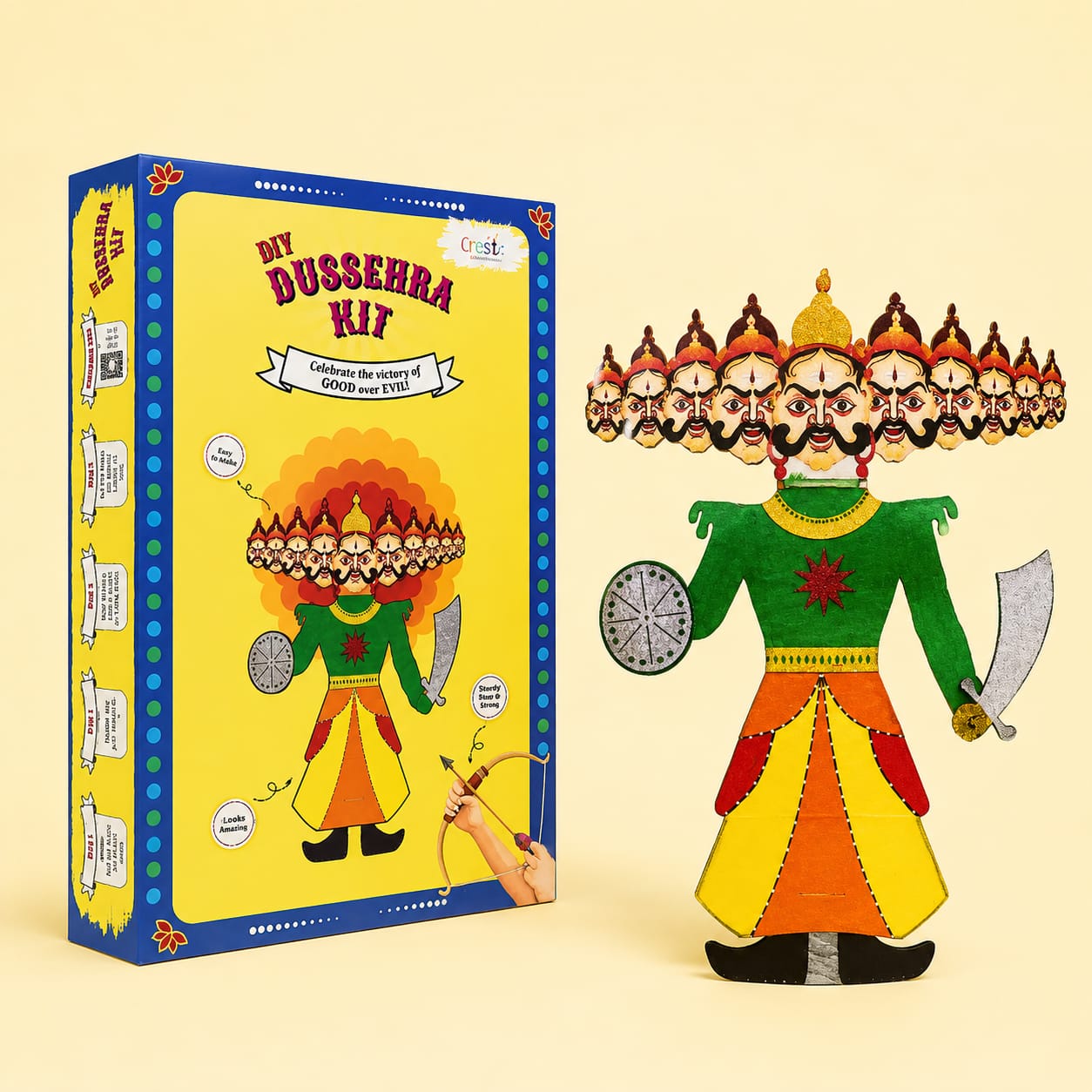 DIY Dussehra Kit for Kids - 3ft Ravan Craft Set with Pre-Cut Pieces, Paints & Stickers - Educational Festival Activity for Ages 3+
