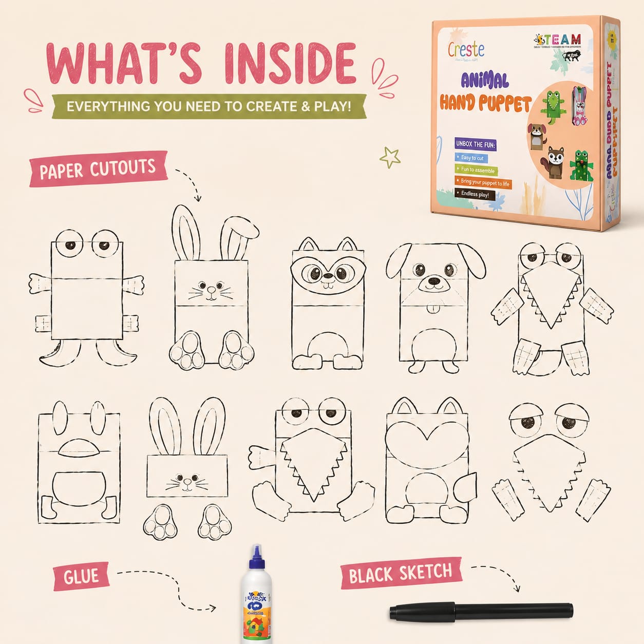 DIY Animal Hand Puppet Making Kit | 3years+