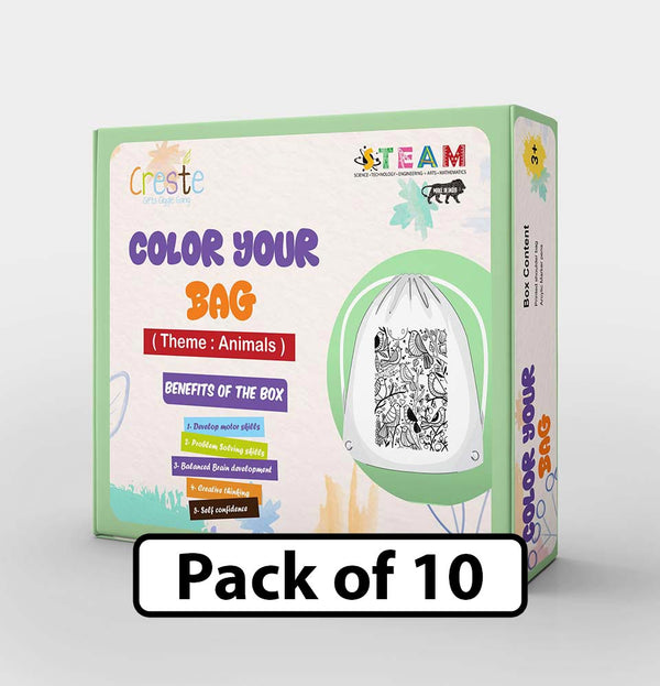 DIY Color Your Bag Kit | Animal Theme (Backpack Type) | Return Gifts Pack of 10pcs | 3years+