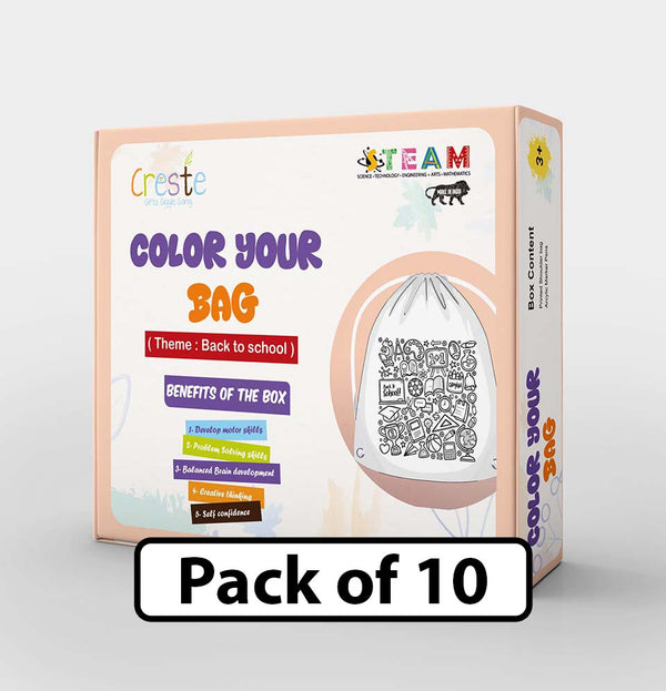 DIY Color Your Bag Kit | Back to School (Backpack Type) | Return Gifts Pack of 10pcs | 3years+