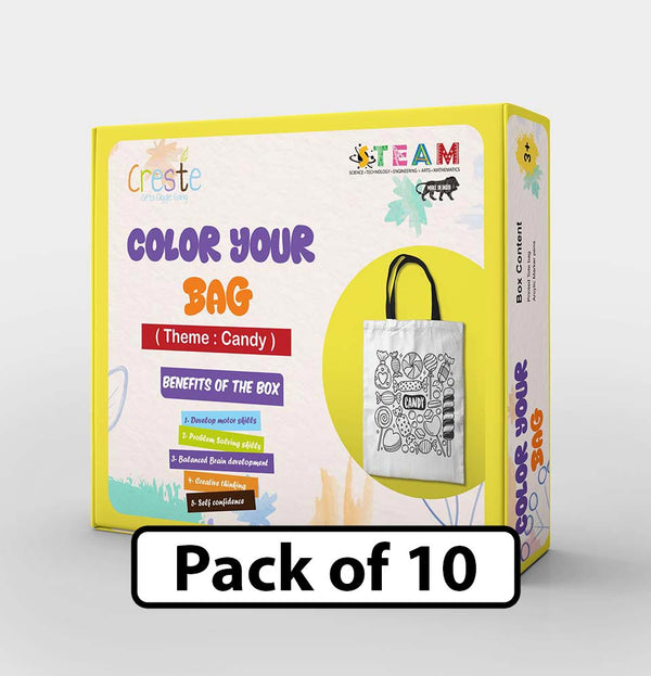 DIY Color Your Bag Kit | Candy Theme (Handbag Type) | Return Gifts Pack of 10pcs | 3years+