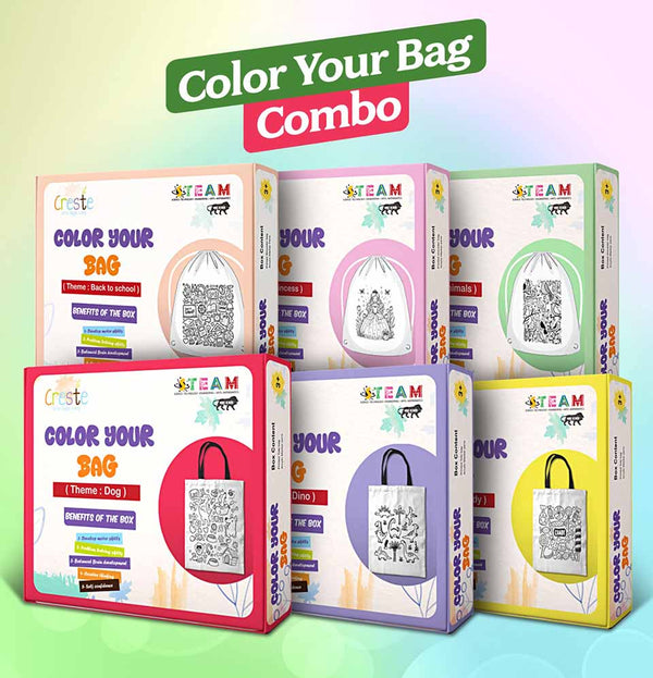 Color Your Bag Kit Combo – Pack of 6 – DIY kit for kids by Creste