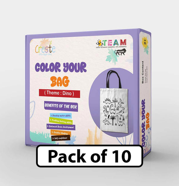 DIY Color Your Bag Kit | Dinosaur Theme (Handbag Type) | Return Gifts Pack of 10pcs | 3years+