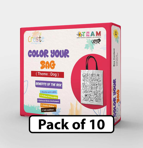 DIY Color Your Bag Kit | Dog Theme (Handbag Type) | Return Gifts Pack of 10pcs | 3years+