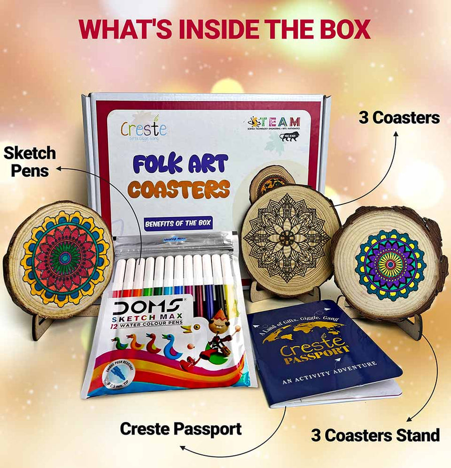 Folk Art Mandala Coaster Making Kit – DIY kit for kids by Creste