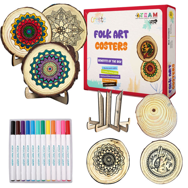 DIY Folk Art Mandala Coaster Making Kit | 5years+