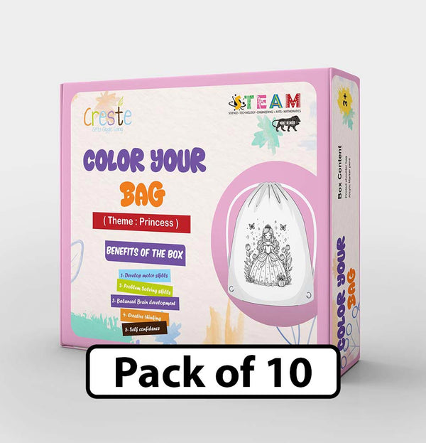 DIY Color Your Bag Kit | Princess Theme (Backpack Type) | Return Gifts Pack of 10pcs | 3years+